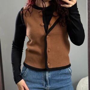 Tahari Brown and Black V-Neck Sweater Vest